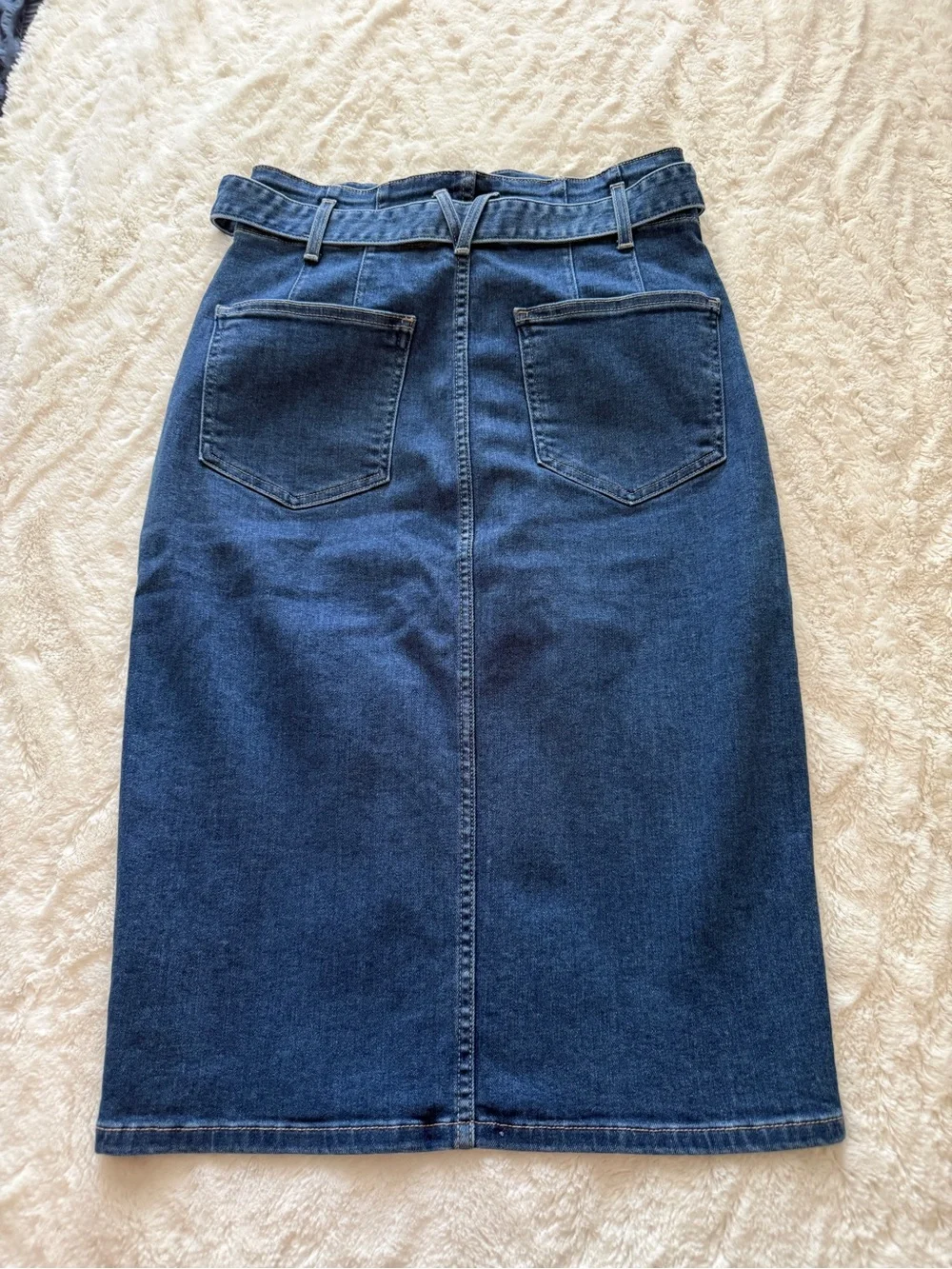 Veronica Beard Jeans Paperbag Waist Denim Midi Skirt Belted USA 6